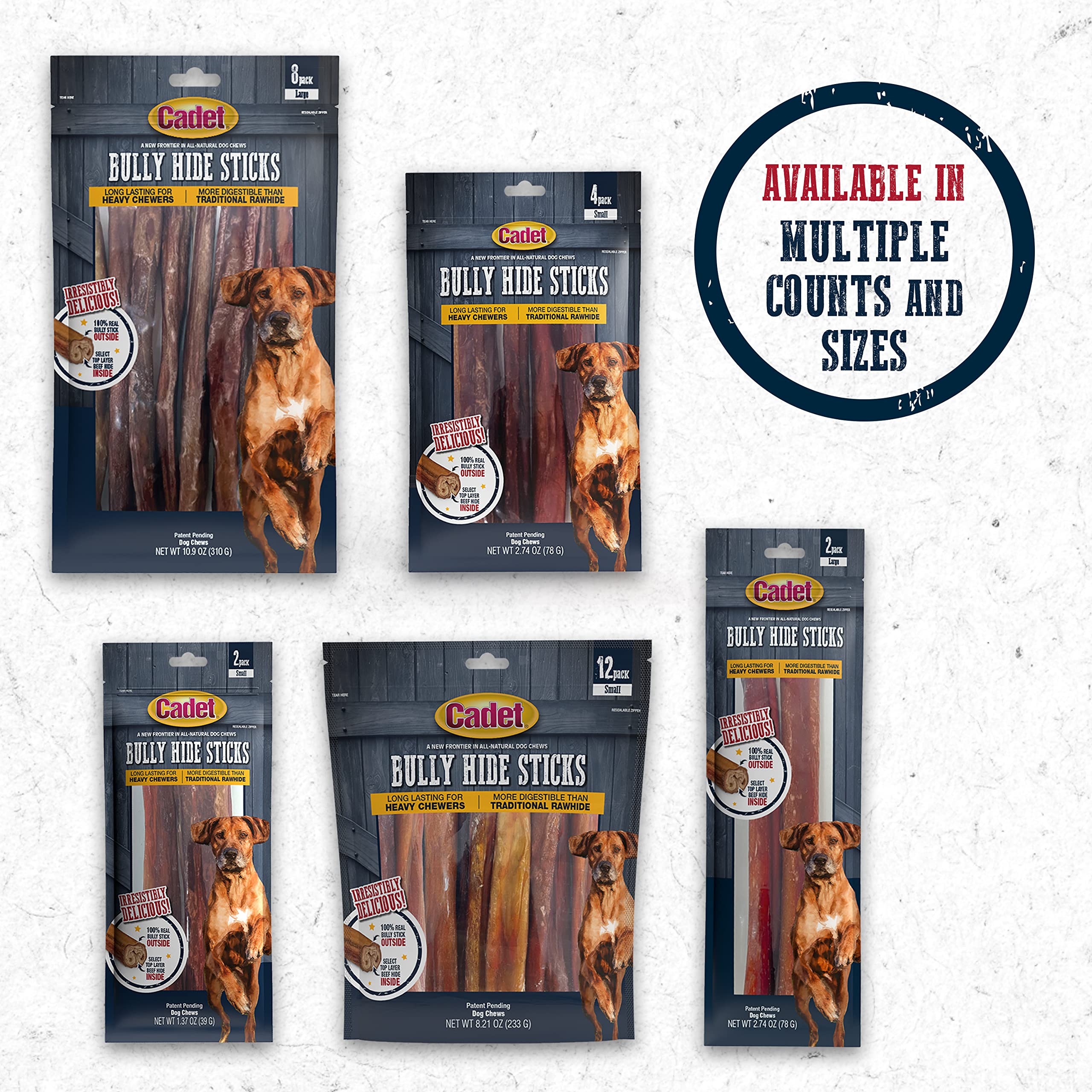Cadet Bully Hide Sticks for Large Dogs, All-Natural Beef Pizzle, Limited-Ingredient Long-Lasting Dog Chews for Aggressive Chewers, 7 Count - Image 9