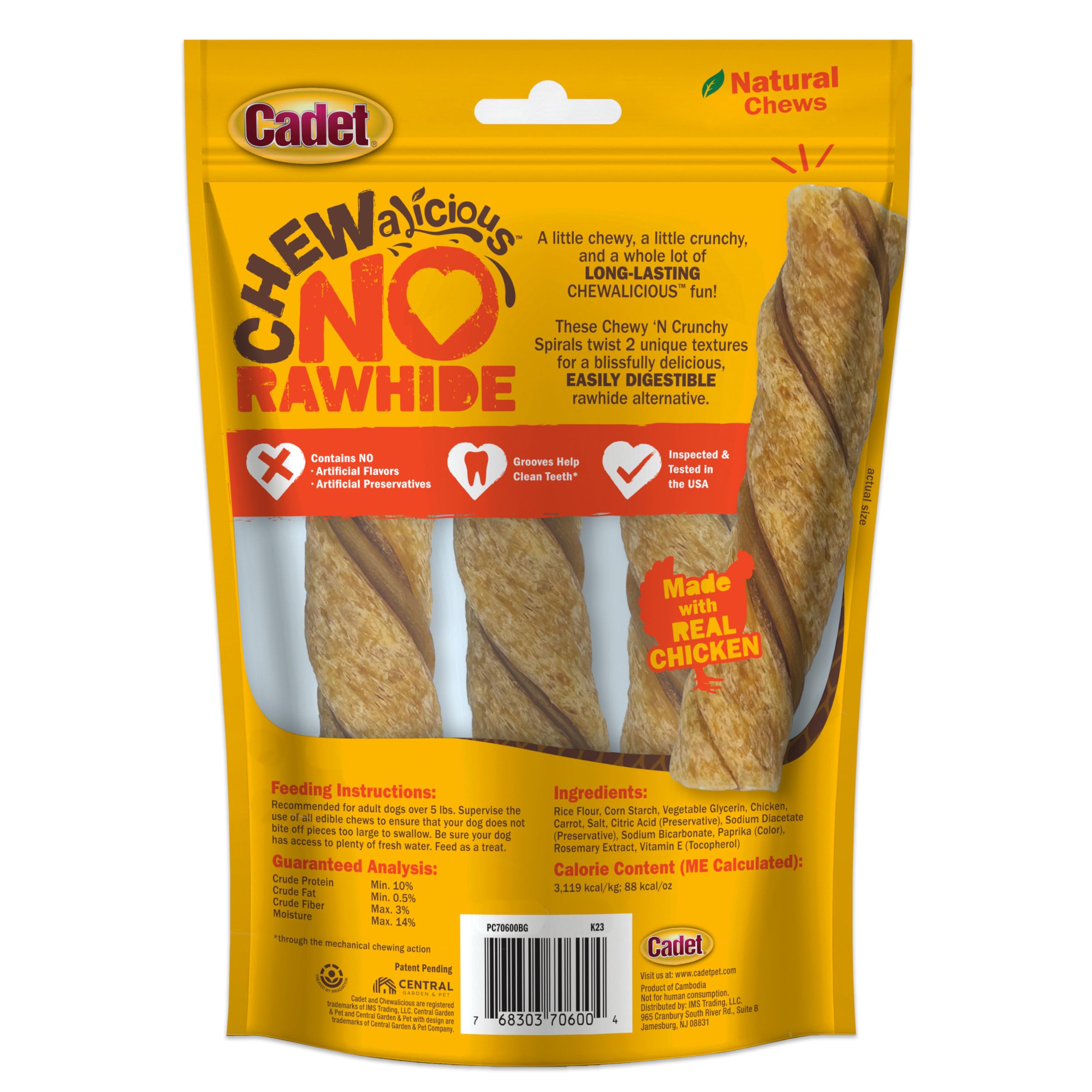 Cadet Chewalicious Chewy 'N Crunchy Spiral Dog Treats, Limited Ingredient, Rawhide-Free, Long-Lasting Chews for Dogs Made with Real Chicken, 3 Count, Pack of 1 - Image 9