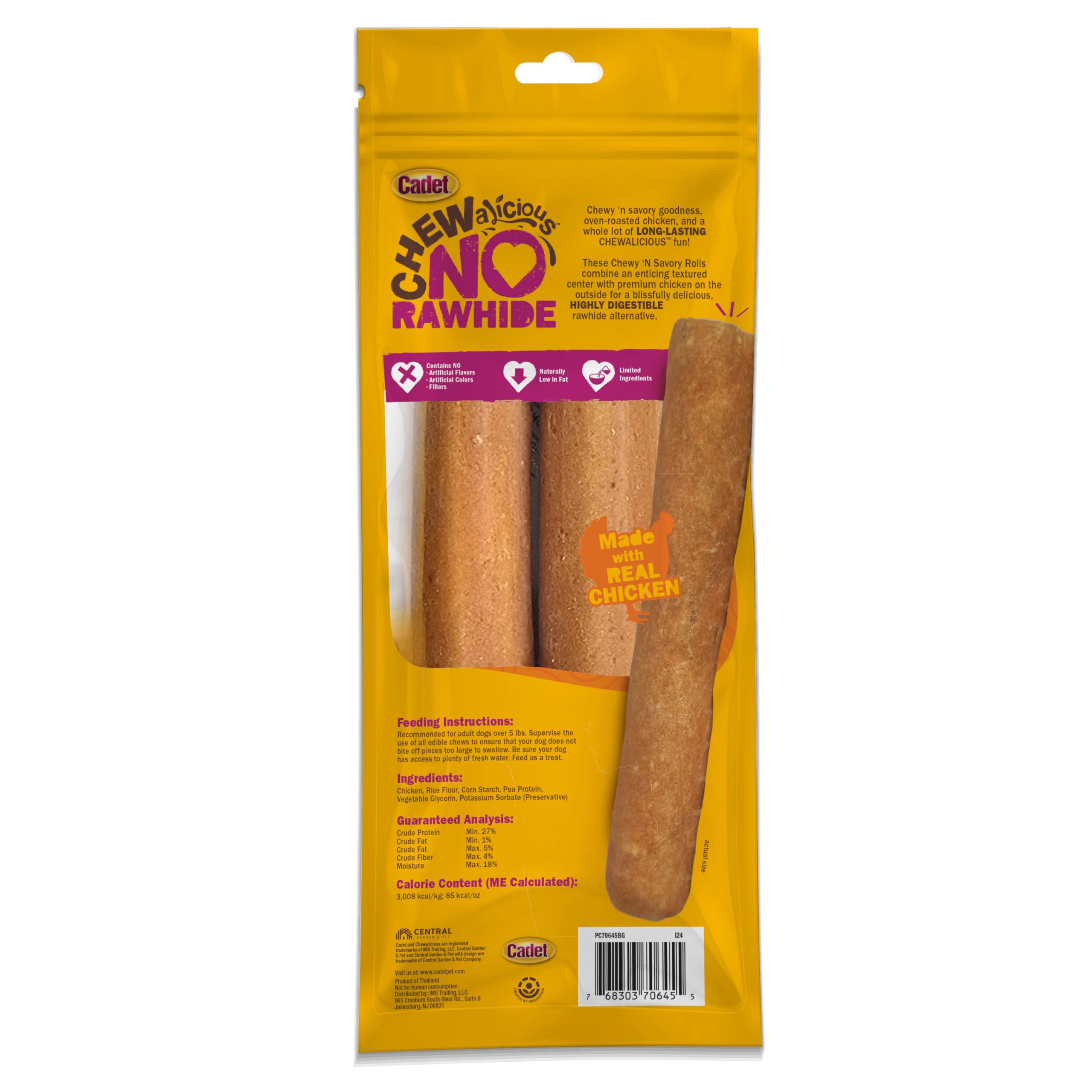 Cadet Chewalicious Chewy 'N Savory Rolls with Real Chicken, Rawhide-Free Healthy Dog Chews, Limited-Ingredient Dog Treats & Long-Lasting Chew Treats for Dogs, Chicken Flavor, 2 Pack - Image 8
