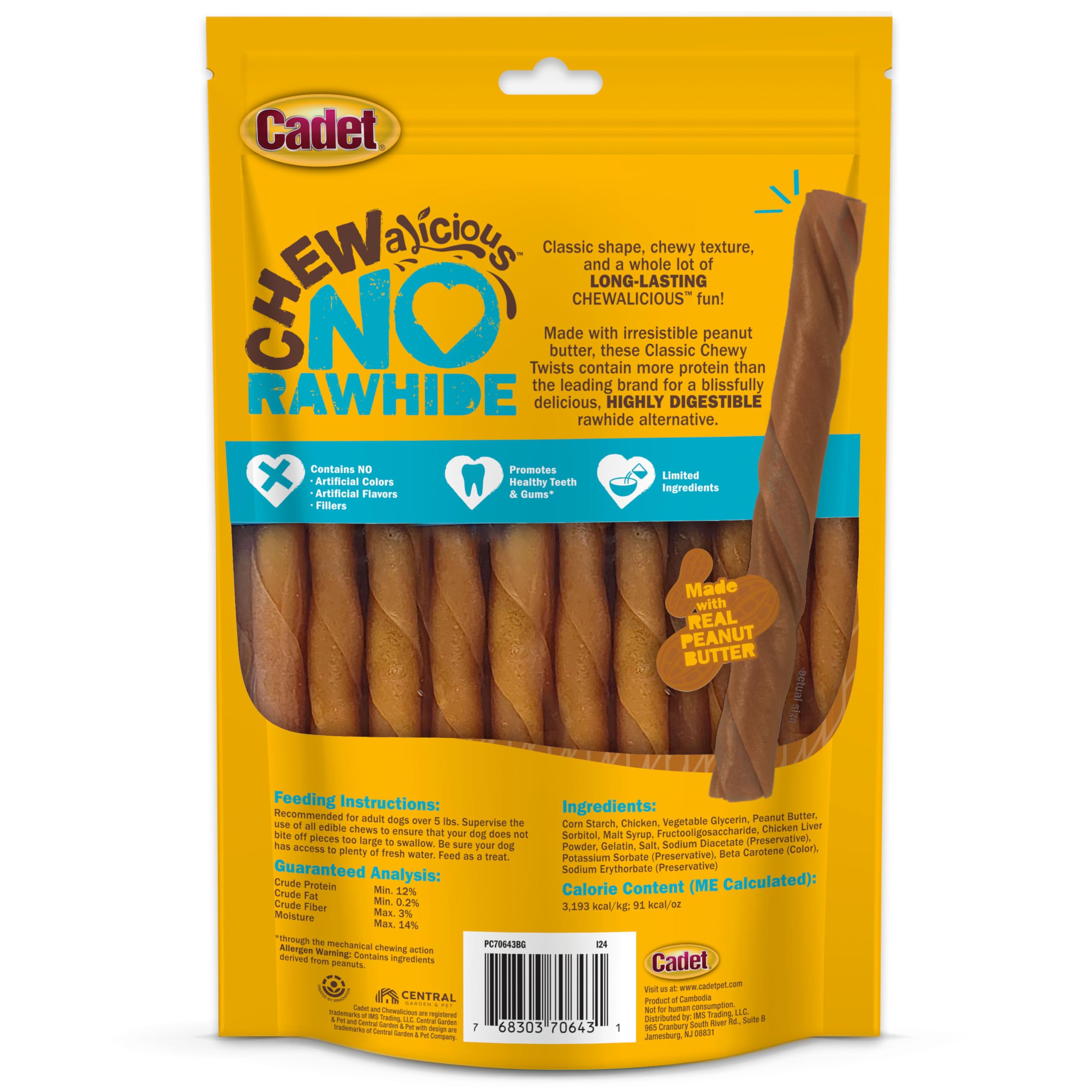 Cadet Chewalicious Classic Chewy Twists with Real Peanut Butter, Rawhide-Free Healthy Dog Chews, Limited-Ingredient & Long-Lasting Chew Treats for Dogs, Peanut Butter Flavor, 15 Count - Image 9