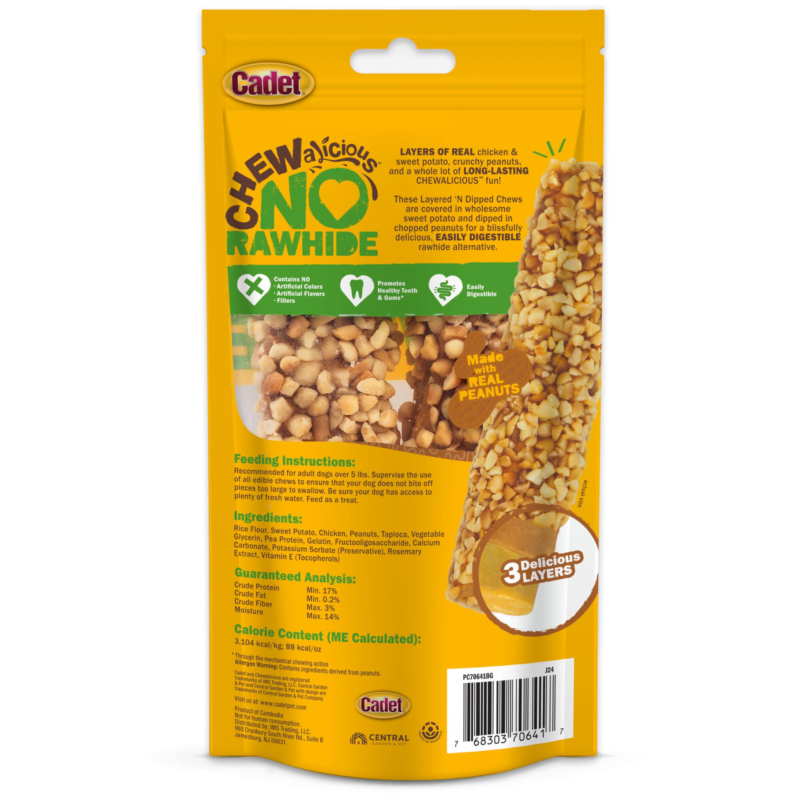 Cadet Chewalicious Layered 'N Dipped with Peanuts, Rawhide-Free Dog Chews, Limited-Ingredient & Long-Lasting Chew Treats for Dogs, Made with Real Chicken, Peanut Flavor, 2 Pack - Image 9