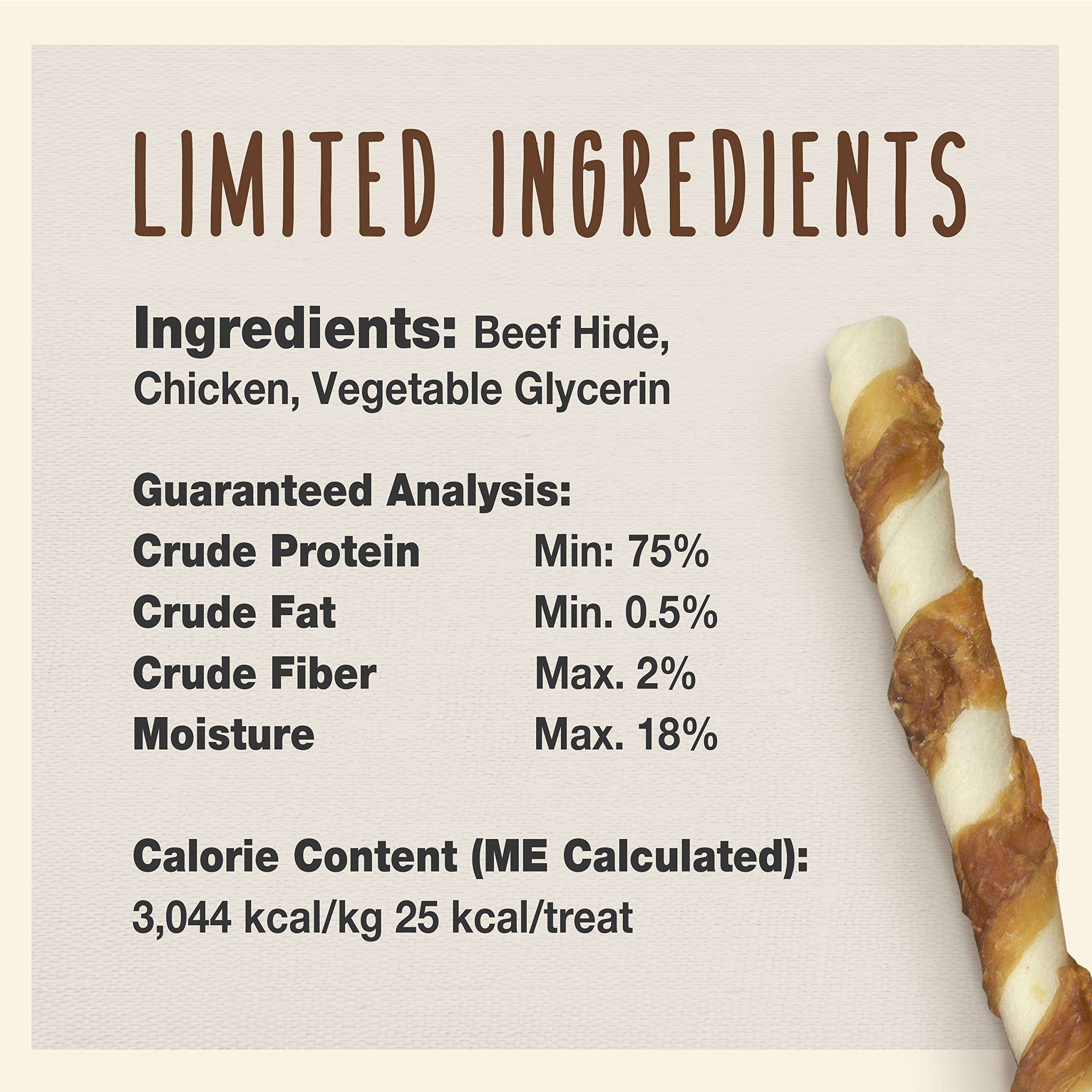 Cadet Gourmet 8-Inch Beef Hide Twist Chew Sticks, Long-Lasting and Natural Rawhide Chews for Dogs, Inspected & Tested in USA, Chicken Flavor, 6 Count - Image 3