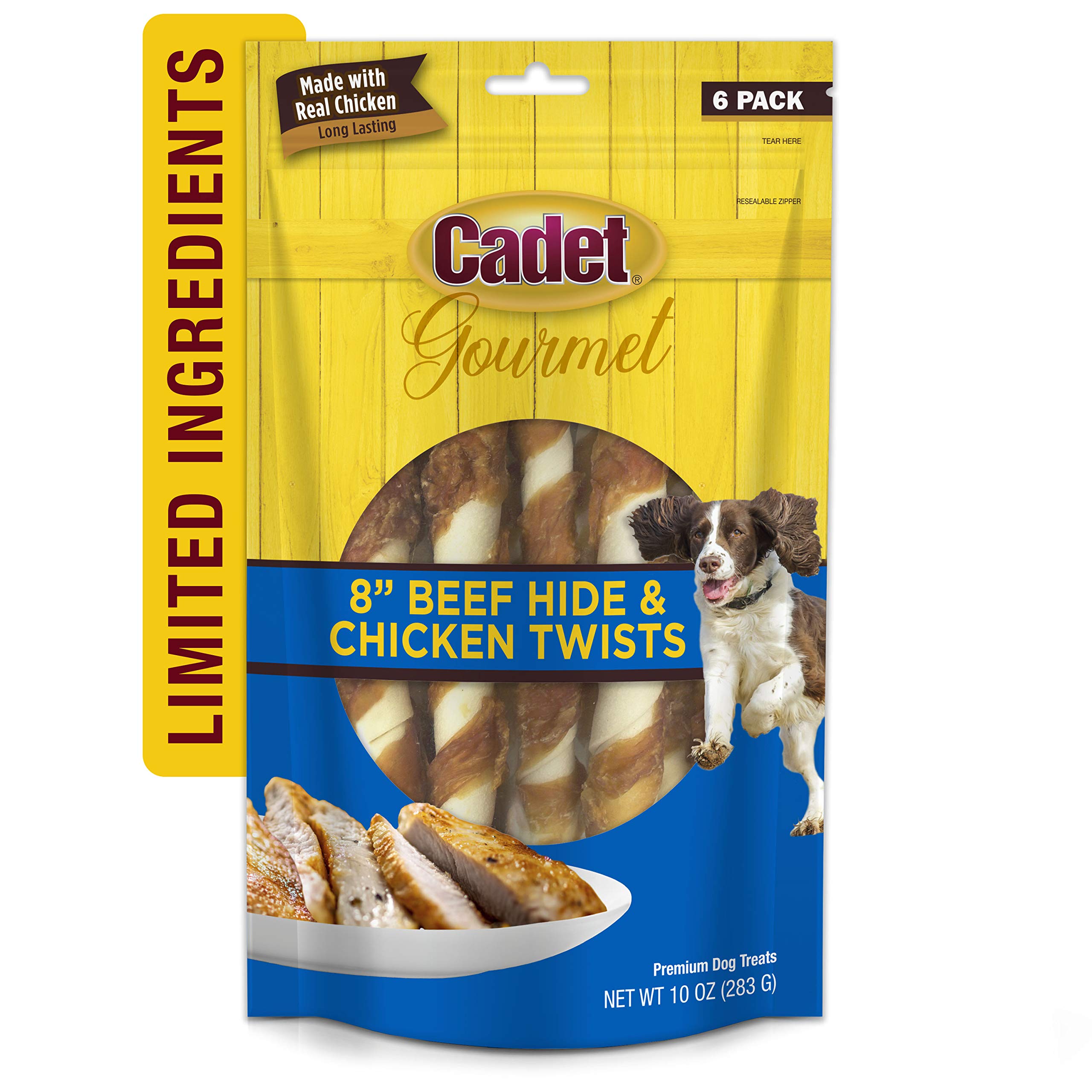 Cadet Gourmet 8-Inch Beef Hide Twist Chew Sticks, Long-Lasting and Natural Rawhide Chews for Dogs, Inspected & Tested in USA, Chicken Flavor, 6 Count - Image 8