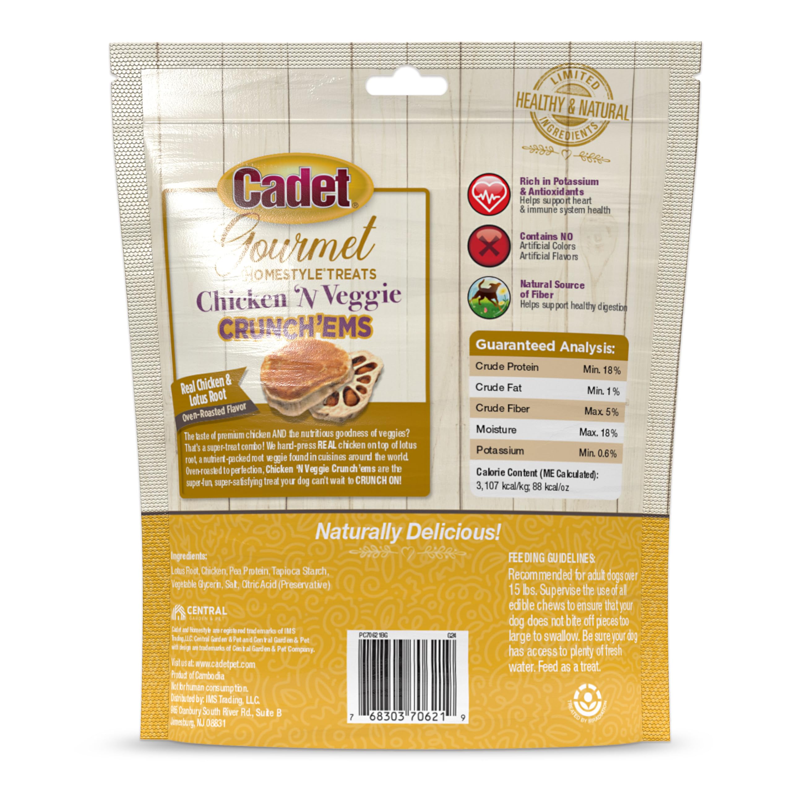 Cadet Gourmet Crunch'ems Homestyle Dog Treats, Natural Dog Chews with Real Chicken and Lotus Root, Chicken 'N Veggie Flavor, 10 Count (Pack of 1) - Image 8
