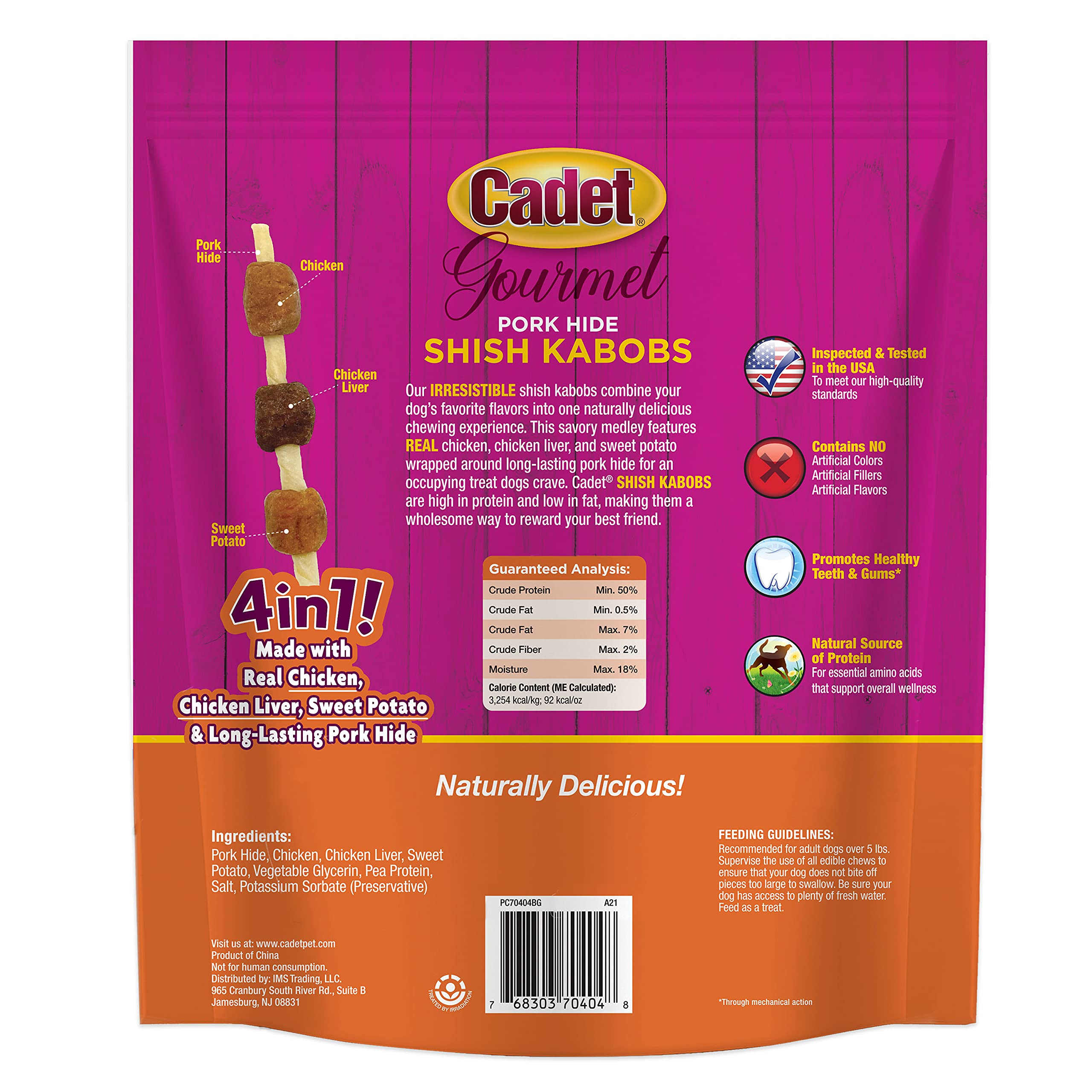 Cadet Gourmet Shish Kabob Dog Treats, Healthy Dog Chew Sticks for Dogs, Rawhide Chews with Chicken and Sweet Potato, Natural Pork Hide Twist Sticks, 5-Inch Sticks, 24 oz. Bag - Image 7