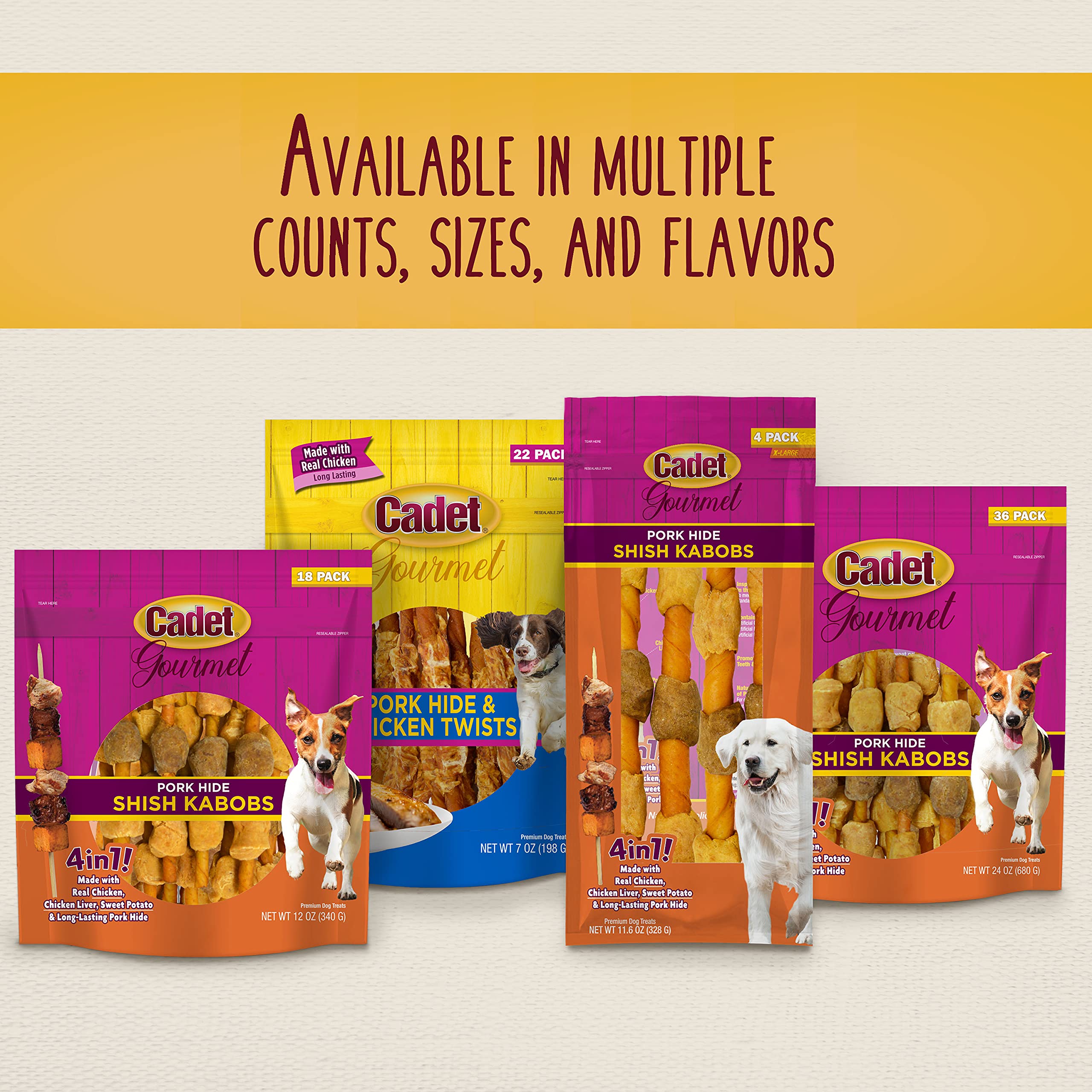 Cadet Gourmet Shish Kabob Dog Treats, Healthy Dog Chew Sticks for Dogs, Rawhide Chews with Chicken and Sweet Potato, Natural Pork Hide Twist Sticks, 5-Inch Sticks, 24 oz. Bag - Image 8