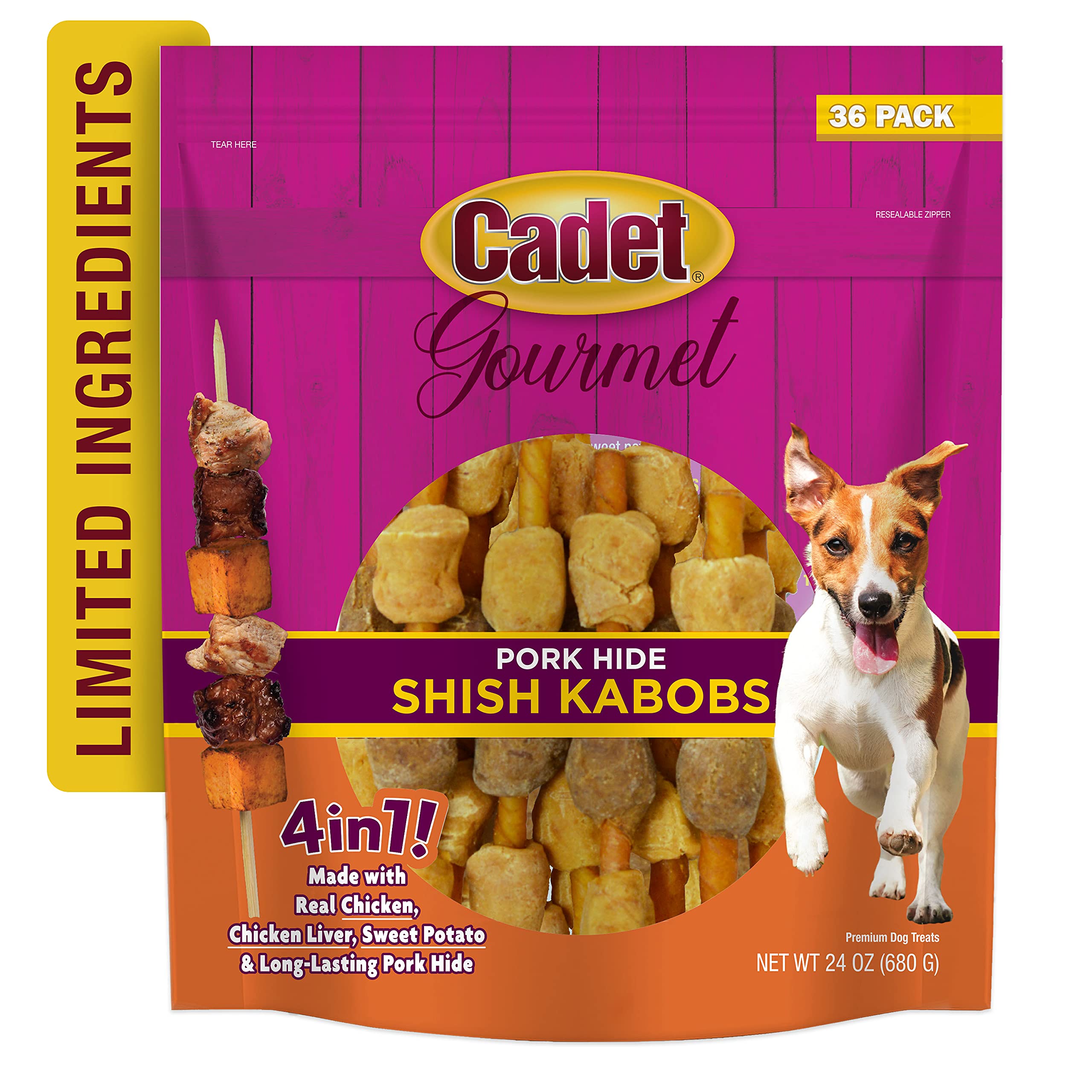 Cadet Gourmet Shish Kabob Dog Treats, Healthy Dog Chew Sticks for Dogs, Rawhide Chews with Chicken and Sweet Potato, Natural Pork Hide Twist Sticks, 5-Inch Sticks, 24 oz. Bag - Image 9