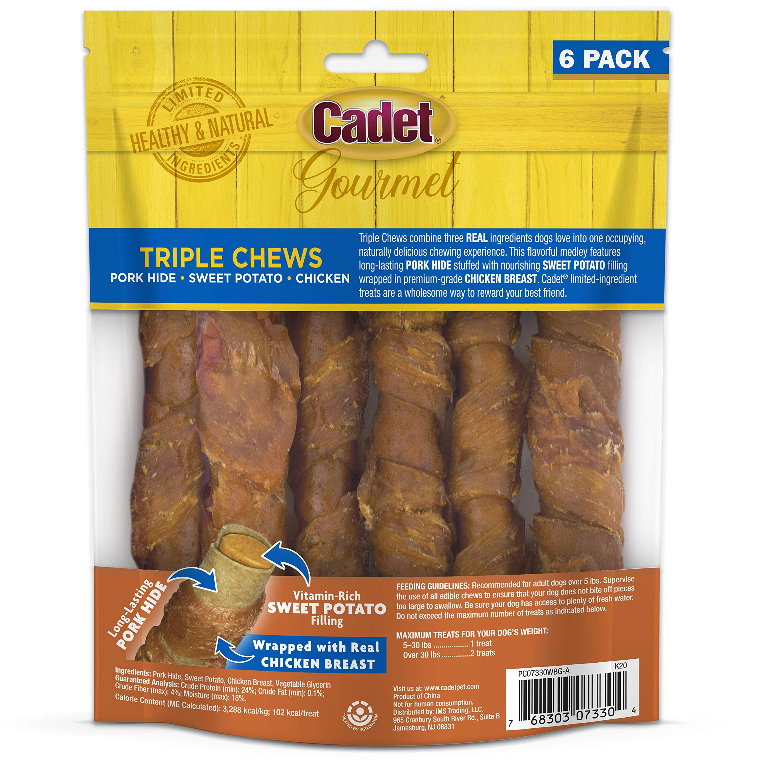 Cadet Gourmet Triple Chews Long-Lasting Pork Hide Sticks with Sweet Potato and Chicken, Healthy Dog Treats for Small & Large Dogs, 6 Count - Image 9