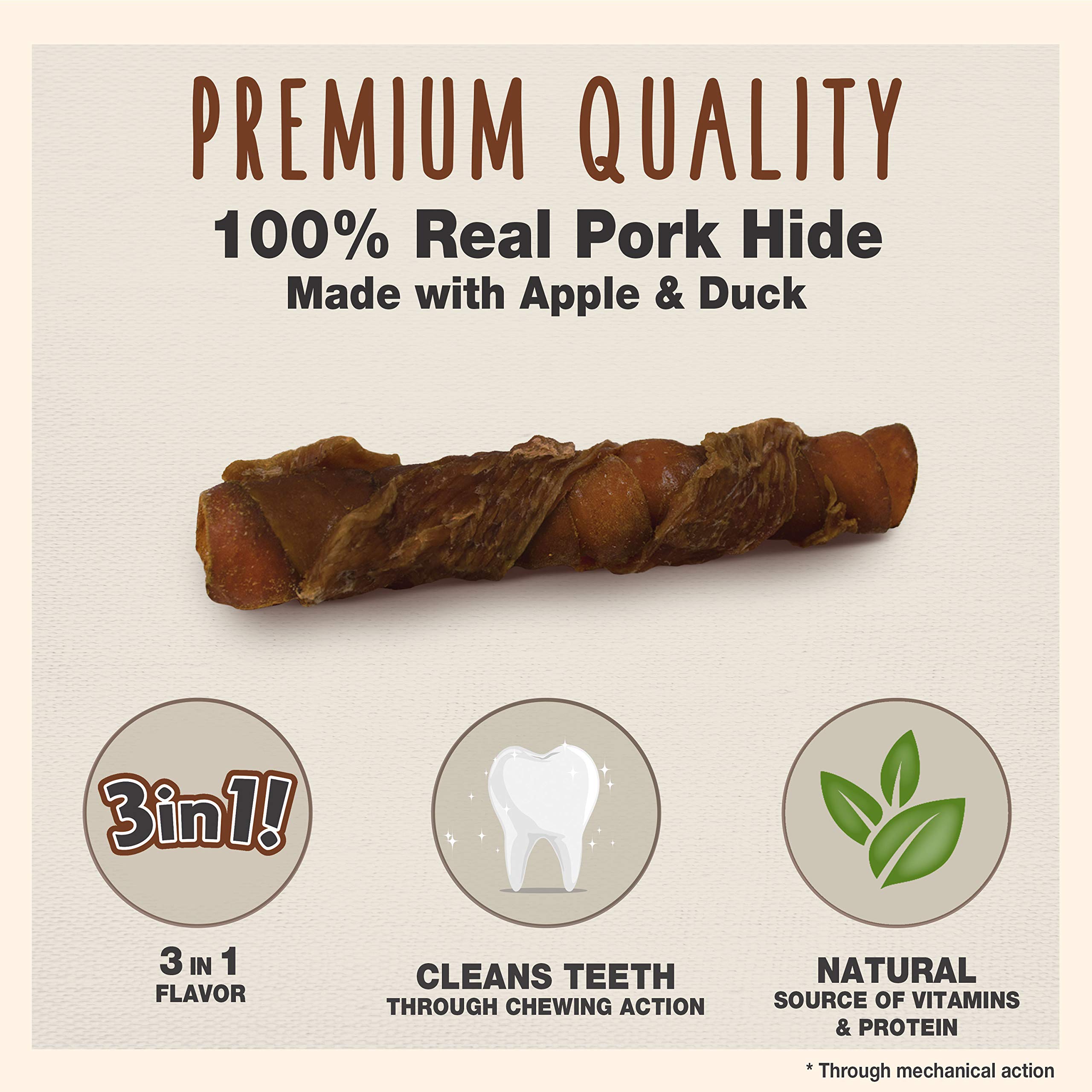 Cadet Gourmet Triple Chews Long-Lasting Pork Hide Sticks with Apple and Duck, Healthy Dog Treats for Small & Large Dogs, 6 Count - Image 3