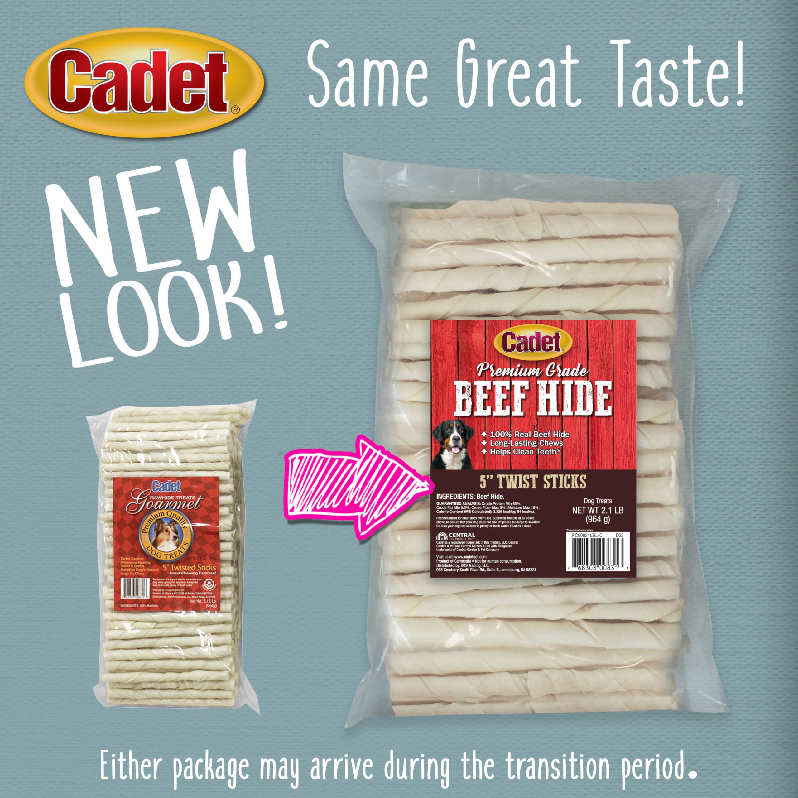 Cadet Premium Grade Beef Hide for Dogs, Long Lasting Rawhide Twist Chew Sticks, Natural Dog Chews, 5 Inch Dog Bones (34 Count) - Image 8