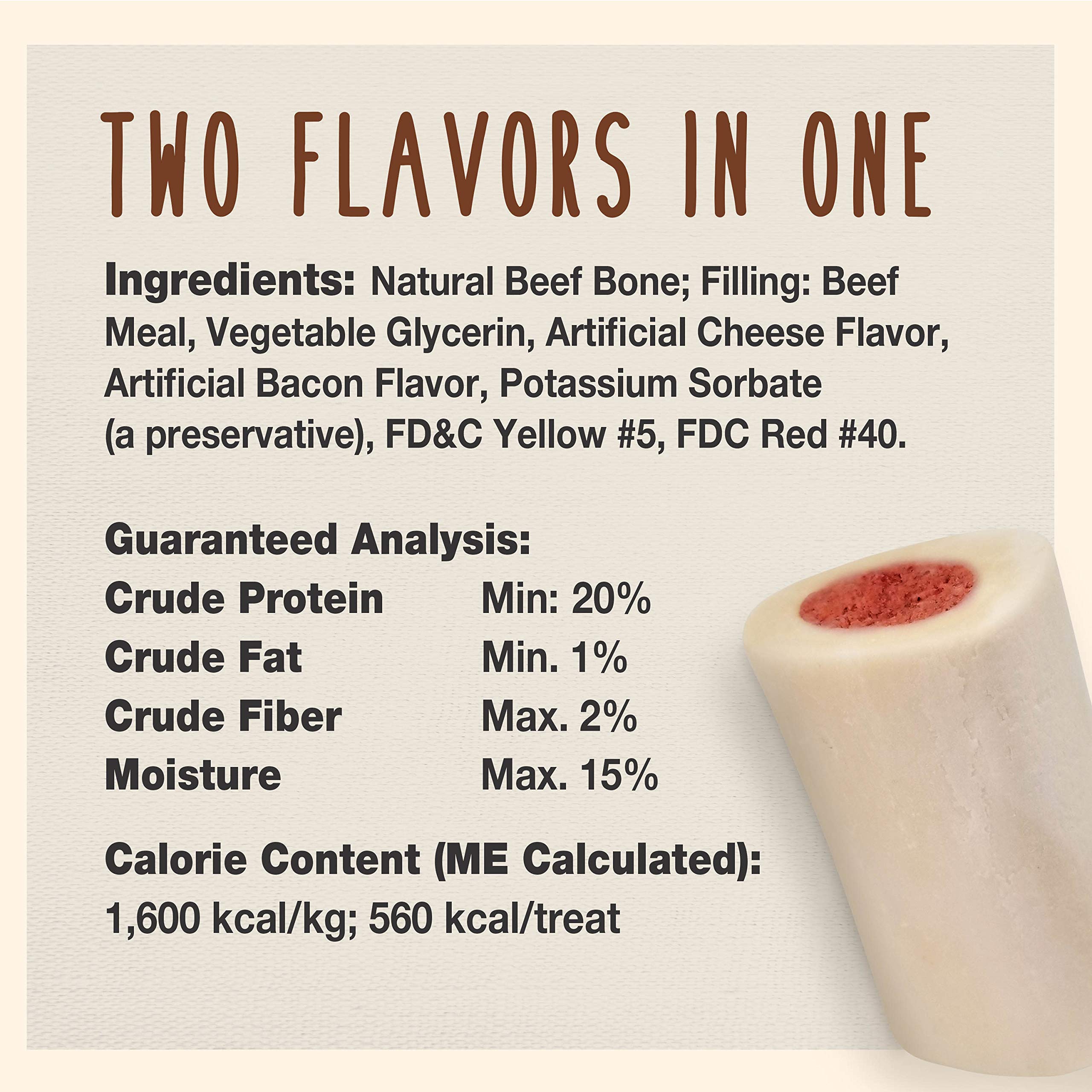 Cadet Stuffed Shin Bone, Long-Lasting Dog Chew Bones for Aggressive Chewers, High Protein Filled Bone Dental Chew for Dogs, Bacon & Cheese Flavor Filling, 3-4" for Small Dogs - Image 3